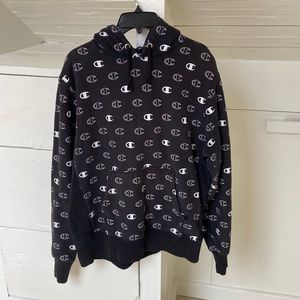 Mens large white and black reverse weave all over print champion logo sweatshirt